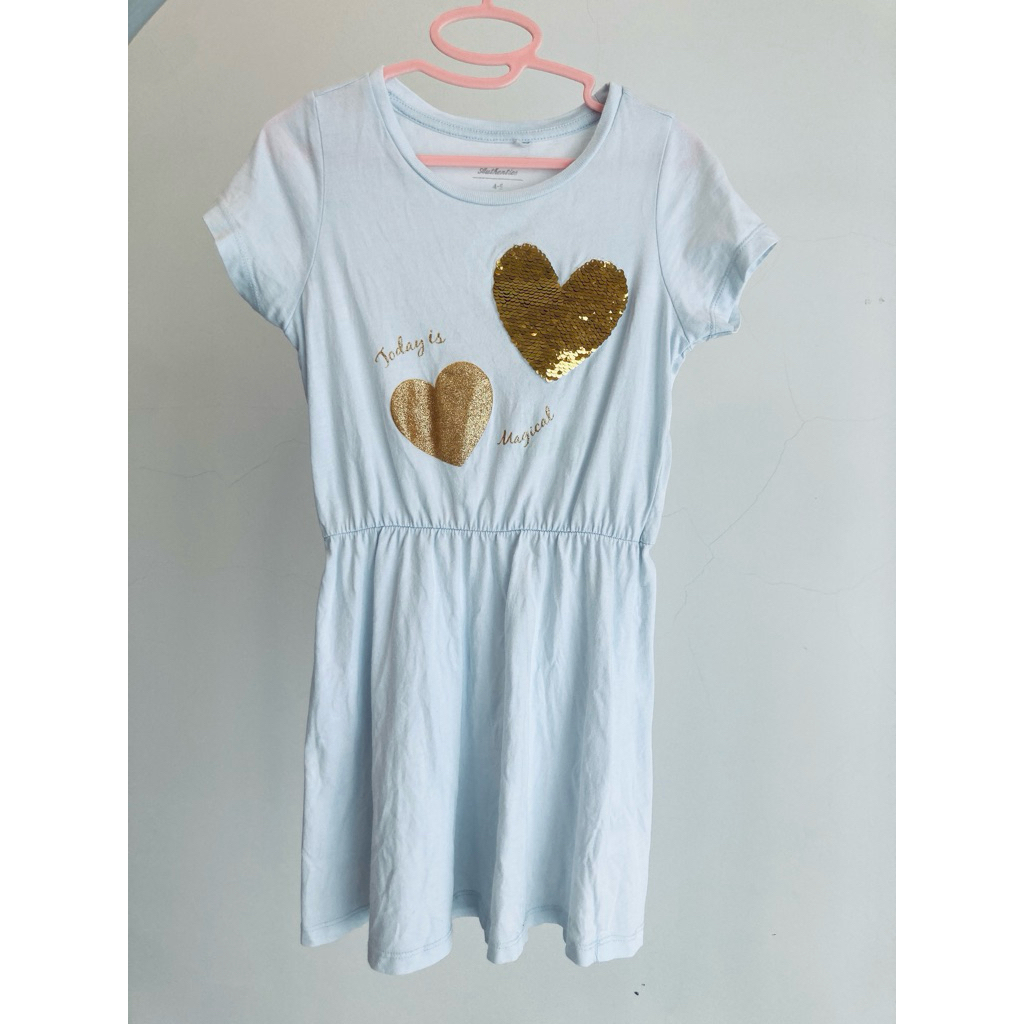 Prelove Padini Girl Blue Dress 4-5yo Kids Heart Design