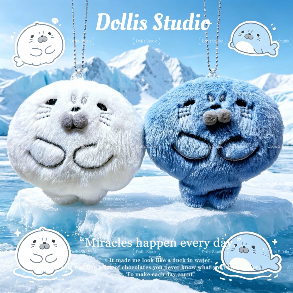 Patung Plush Seal Laut Fluffy Kartun Sea Lion สีพาสเทล Ocean Fluffy Soft Phonechain กระเป๋าพวงกุญแจค