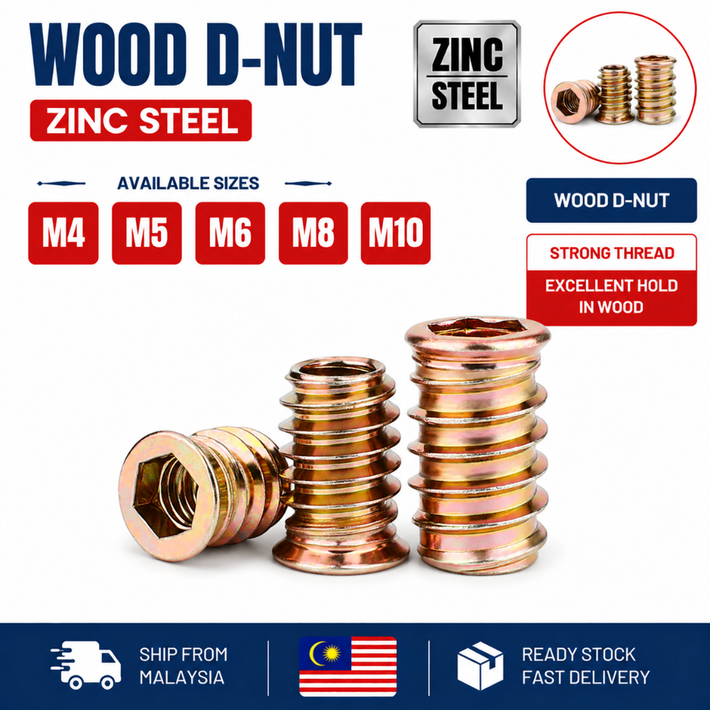 [M4-M10] D Nut Wood Insert Nuts Zinc alloy M5 M6 M8 DIN7965 Hex Socket Wood Furniture Spiral Insert 
