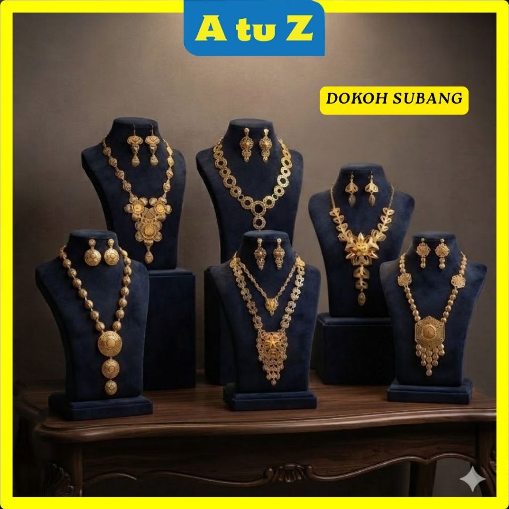 AtuZ Doh Subang Gold พรีเมี่ยมแบบดั้งเดิมมาเลย์ Kebaya Jewellery ชุดสร้อยคอและต่างหู Raya อุปกรณ์จัด