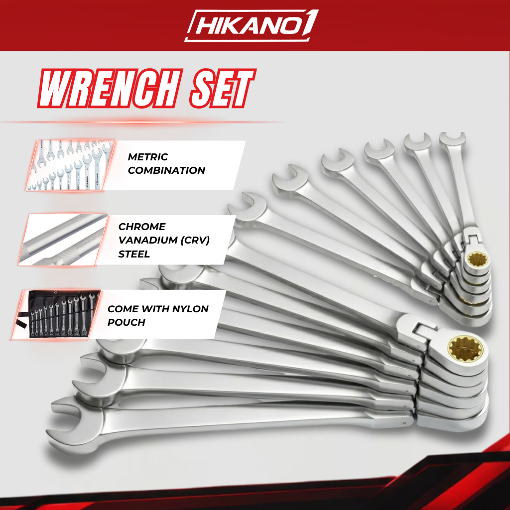 ชุดประแจ HIKA I Metric Combine I CRV Chrome Vanadium Steel พร้อมกระเป๋าไนลอน