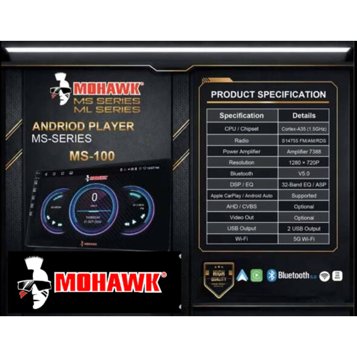 Mohawk MS-100 2+64GB 4+64GB เครื่องเล่น Android ในรถยนต์พร้อม CarPlay Android Auto Android Ply