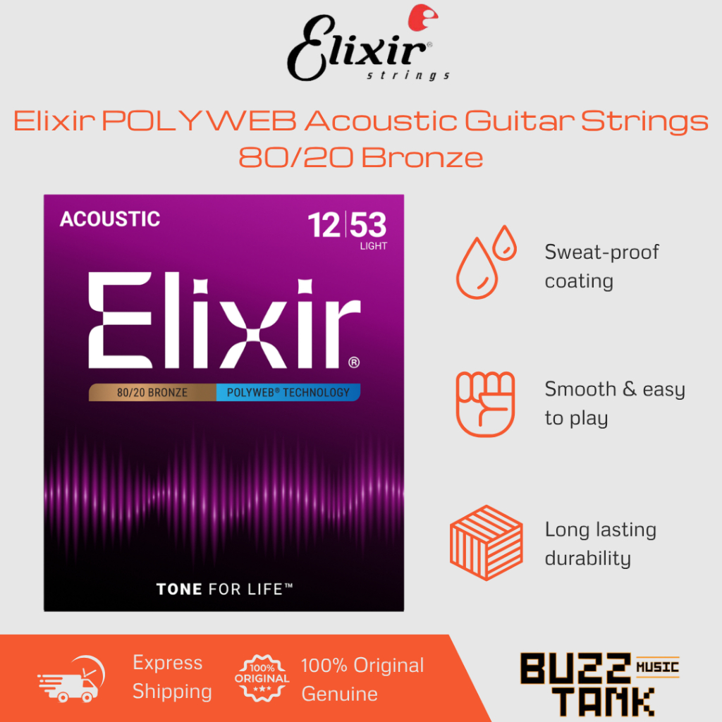 สายกีต้าร์โปร่ง Elixir POLYWEB 80/20 สีบรอนซ์