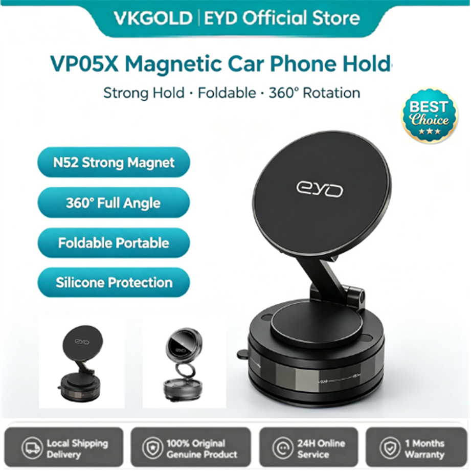 EYD ที่วางโทรศัพท์ในรถยนต์แบบแม่เหล็กสูญญากาศ 360 หมุนได้พับได้ทนแดดไม่มีกาวตกค้าง VP05