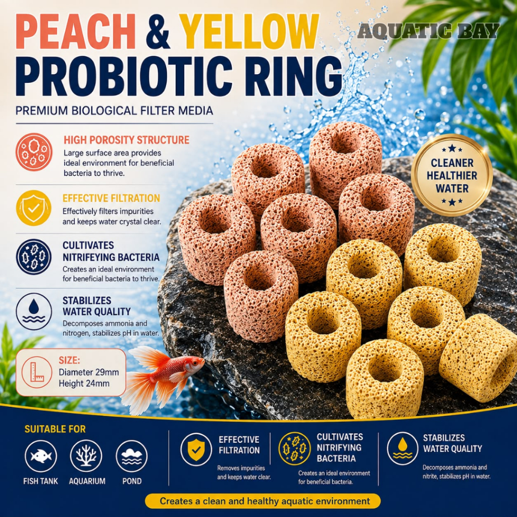 Peach / Yellow Probiotic Ring Aquarium Bio Filter Media พร้อมกระเป๋าตาข่าย