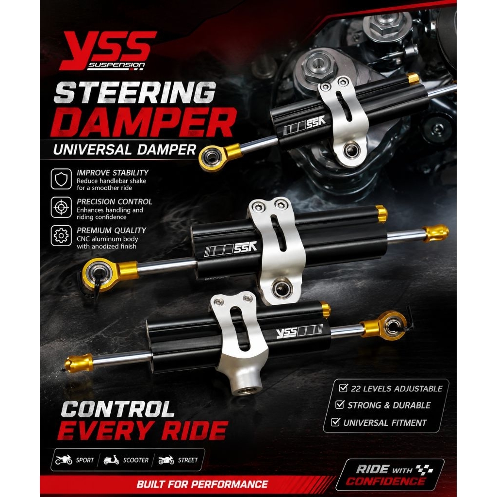 STEERING DAMPER YSS UNIVERSAL DAMPER & DAMPER HOLDER YSS 100%