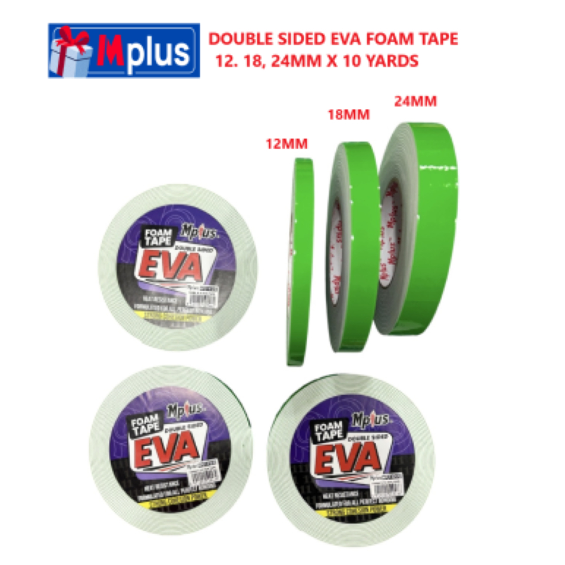 MPLUS เทปโฟม EVA สองด้าน 12 มม., 18 มม., 24 มม. X 10 YARDS