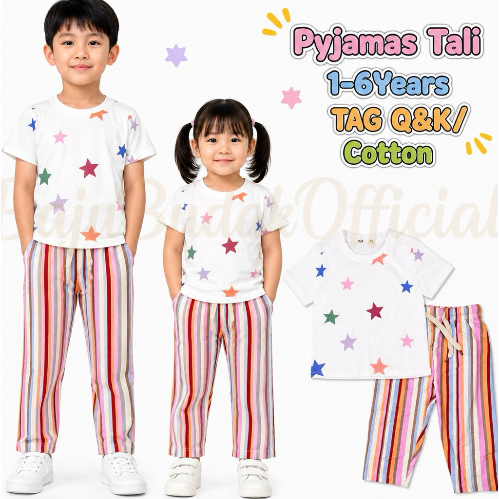 1Y-6Y ️Q&K ️STRIPE STAR ️ COTTON PAJAMAS PYJAMAS BOY SHORT SLEEVE ADJUSTABLE LONG PANT