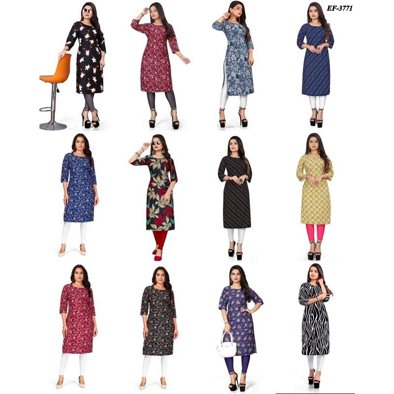 EF-3771~S ถึง 3XL~Designer Heavy Crepe พิมพ์ Kurti