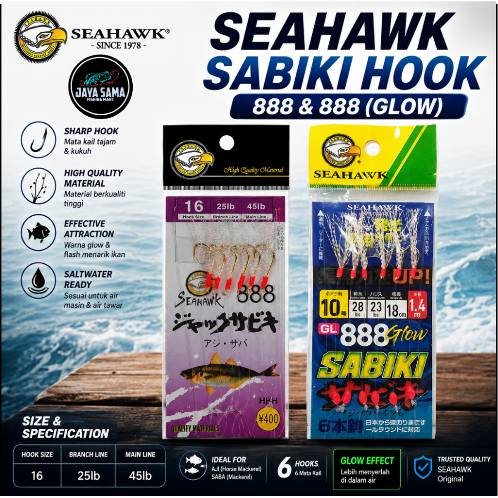 SEAHAWK Sabiki Hook 888 / 888 Glow Apollo Made Fishing Rig