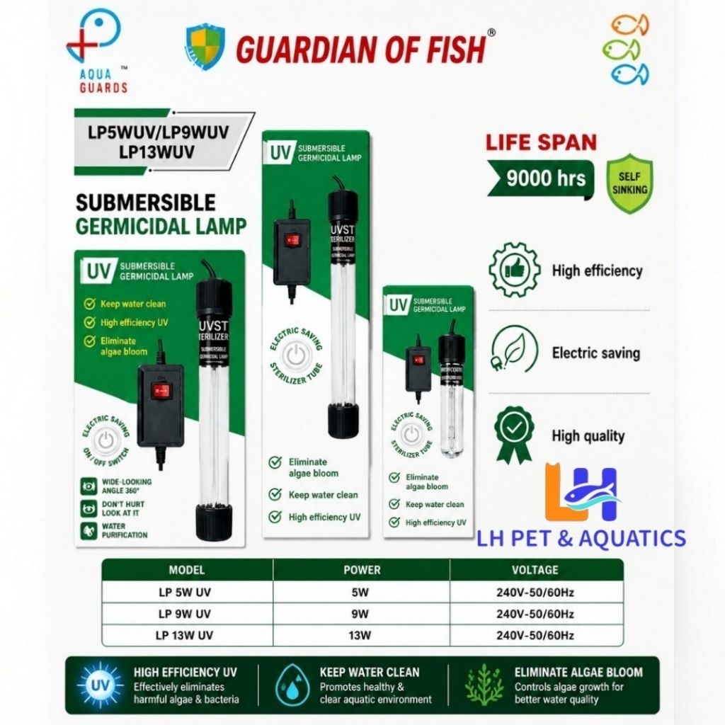 Life-Power LP UV Submersible ฆ่าเชื้อโรคโคมไฟ 5W 9W 13W Aquarium UV ฆ่าเชื้อสาหร่ายควบคุมน้ํา Clarif