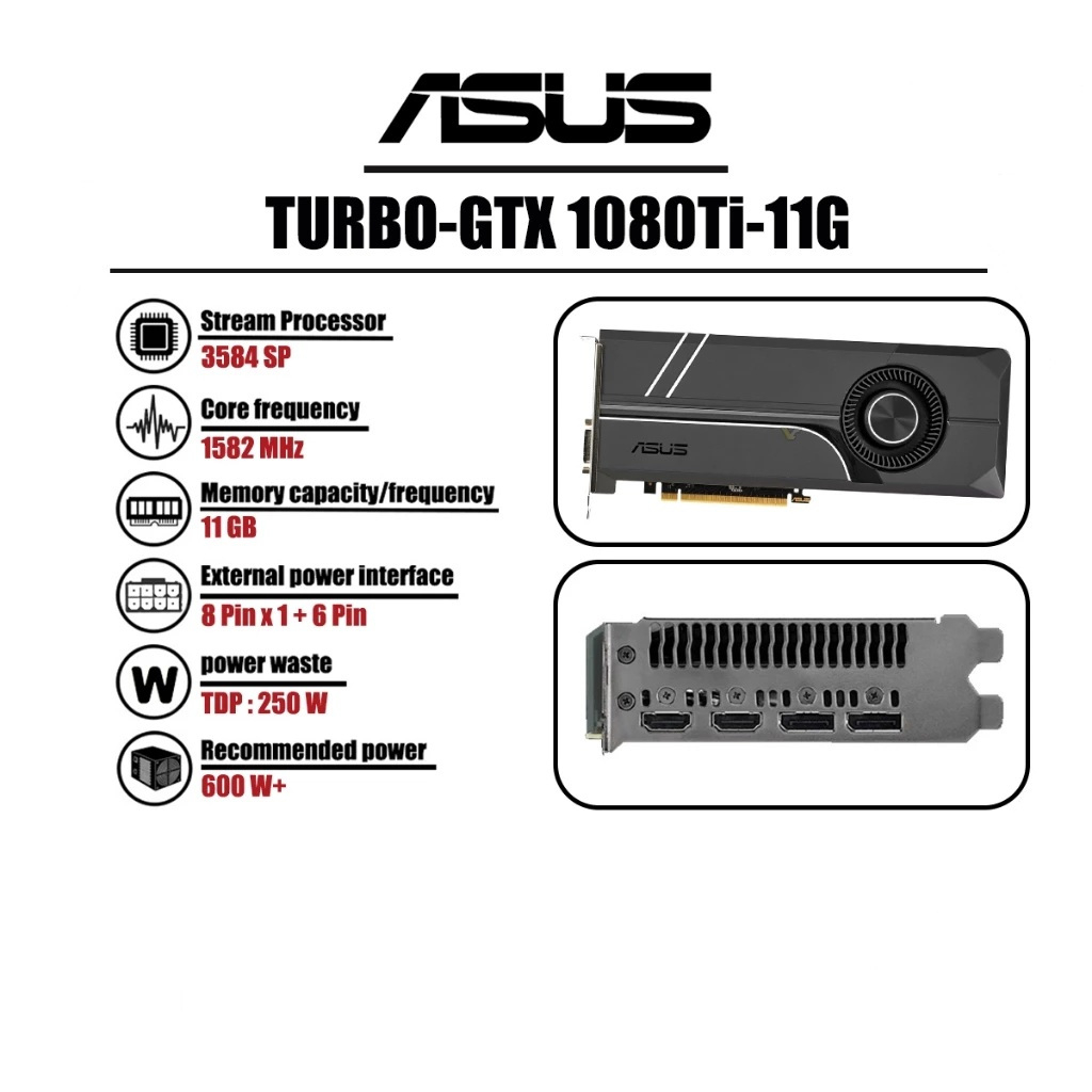 (มือสอง) กราฟิกการ์ดสําหรับเล่นเกม ASUS TURBO GTX 1080 Ti 11GB