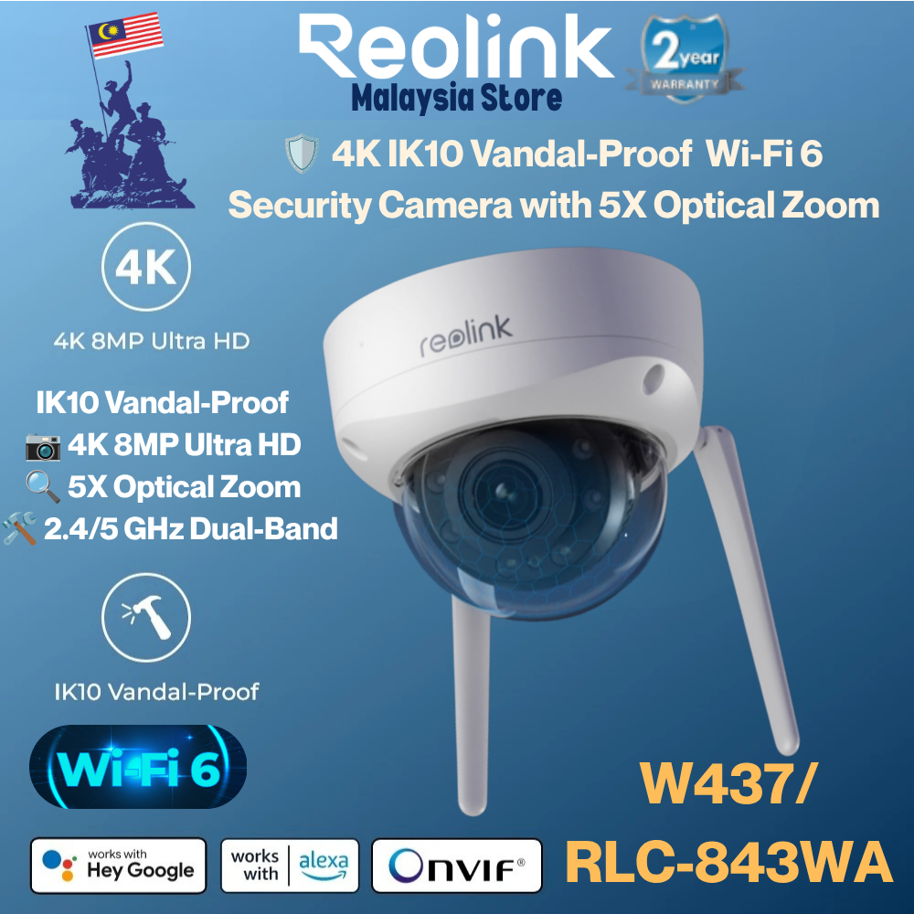 REOLINK RLC-843WA W437 กล้องรักษาความปลอดภัย WiFi 4K กลางแจ้ง | IK10 Vandal-Proof Construction | ไวไ