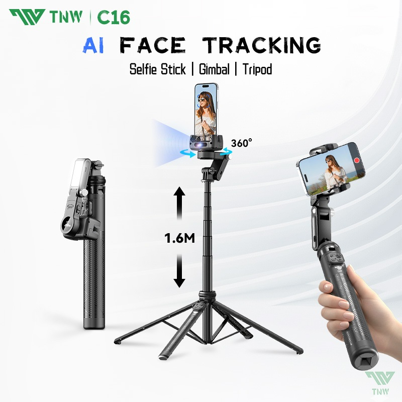 TNW C16 การติดตามใบหน้าขาตั้งกล้องมัลติฟังก์ชั่น Ai Follow-Up Selfie Stick Gimbal Stabilizer สําหรับ