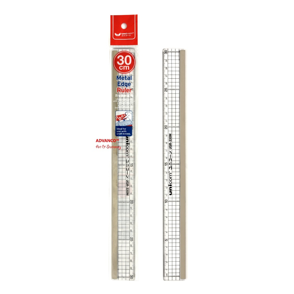 UNICORN METAL EDGE RULER ULTRA CLEAR RULER พร้อมขอบตัดสแตนเลส 30 ซม.