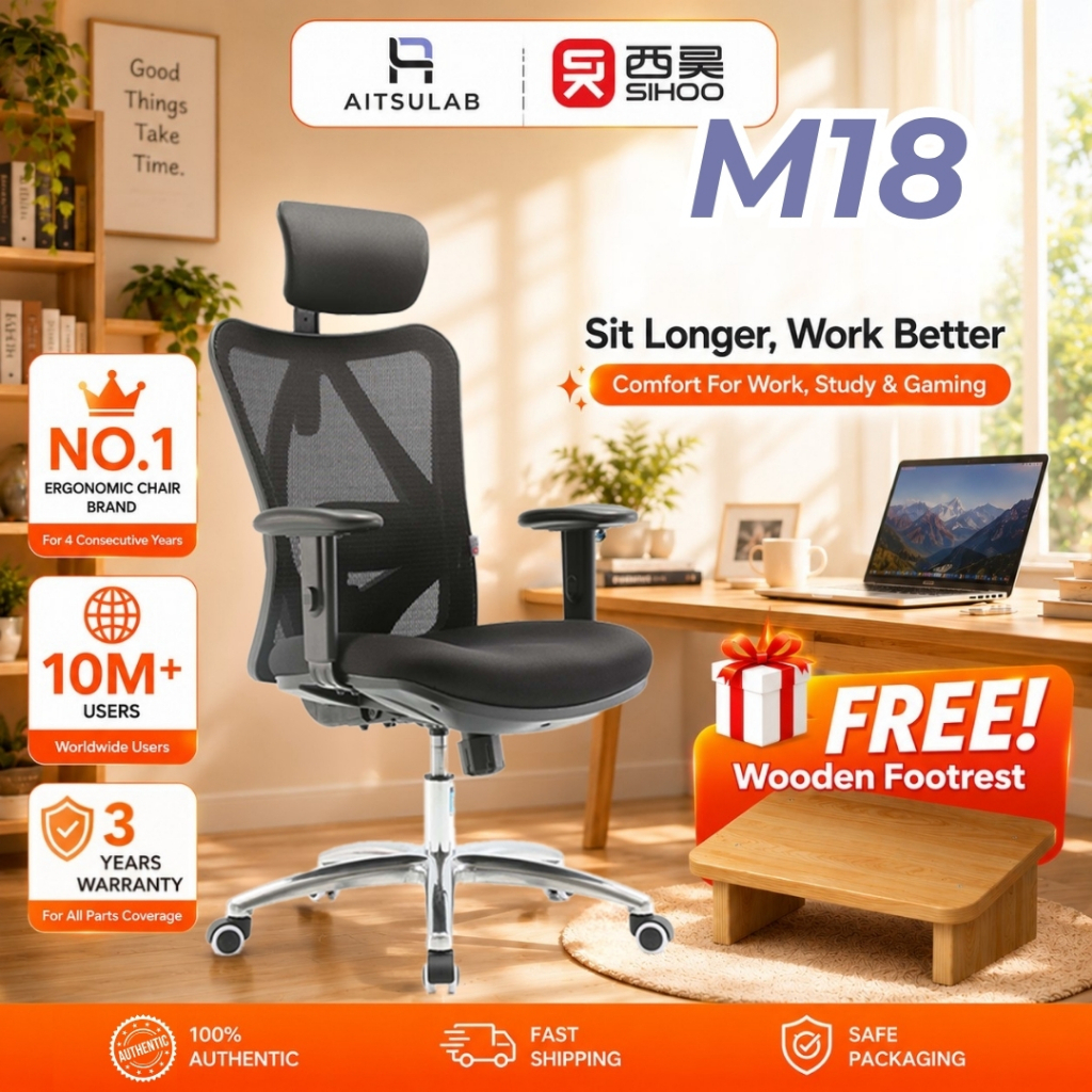 Sihoo M18 Ergonomic Office เก้าอี้ตาข่ายเบาะรองนั่งคอมพิวเตอร์เก้าอี้ศึกษา Kerusi Pejabat 西学工椅