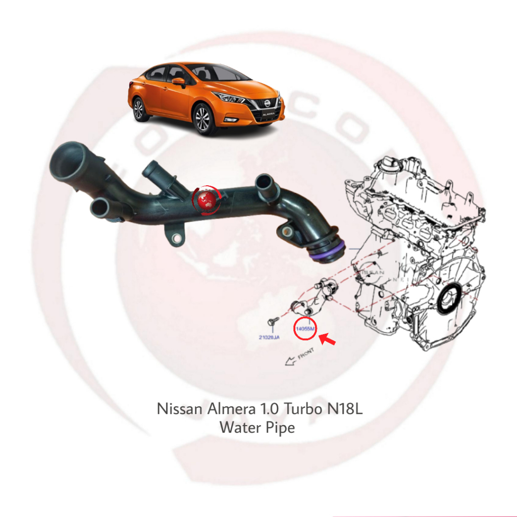 ท่อน้ํา Nissan Almera 1.0 Turbo N18 (ไฟเบอร์พลาสติก) N18L 14080-00Q0A