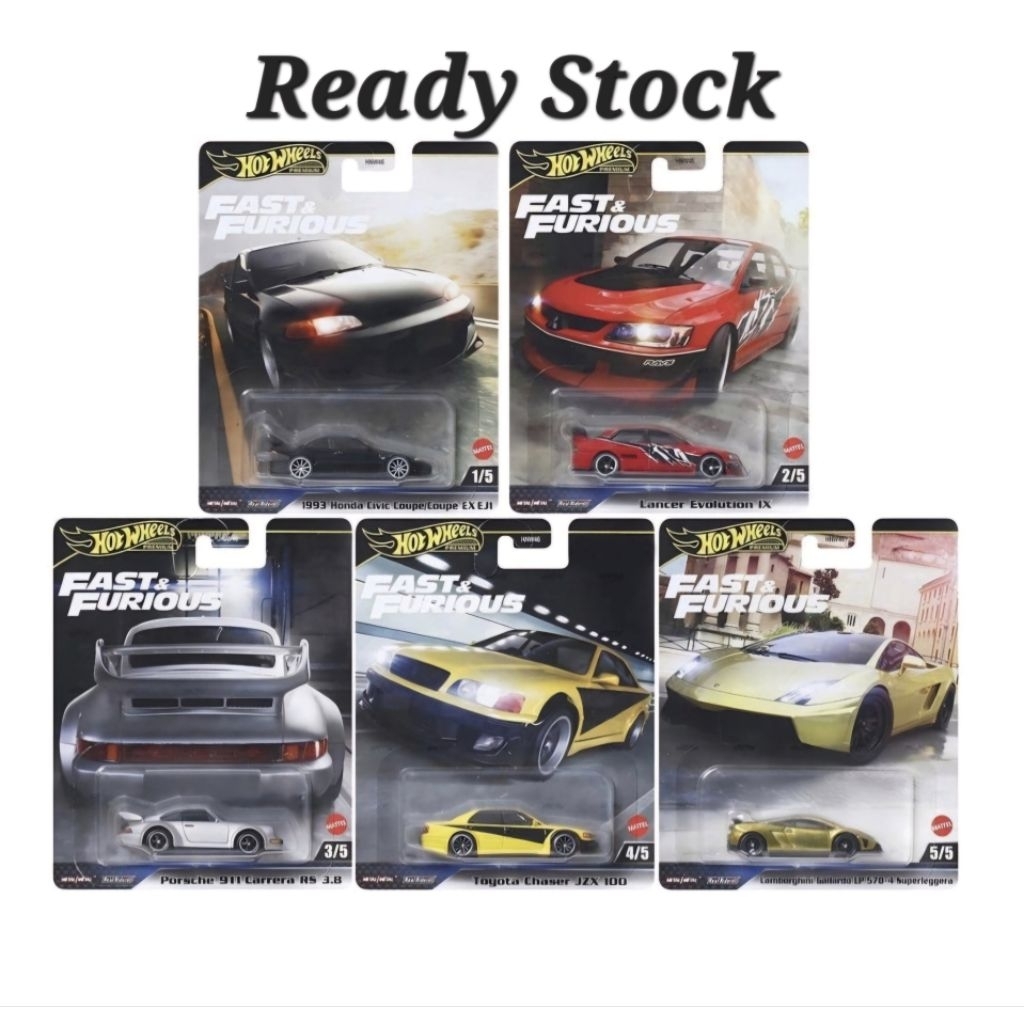Hot Wheels Premium Fast & Furious Dash M 2025 ชุด 5 EVOLUTION IX PORSCHE 911 CIVIC EX EJ1 CHASER LAM