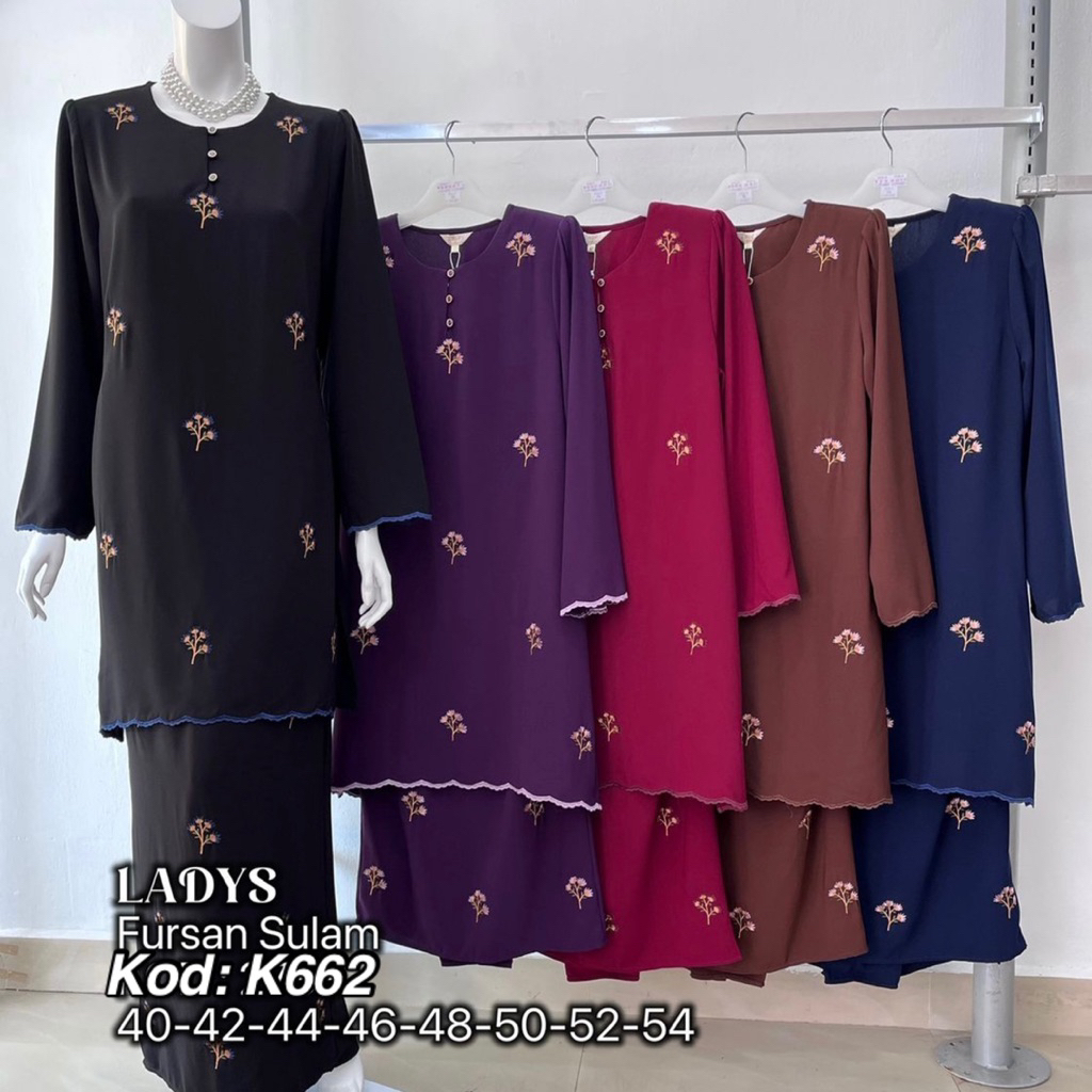 K662 BAJU KURUNG MODEN SULAM LADYS FLORALE SAIZ 40-54