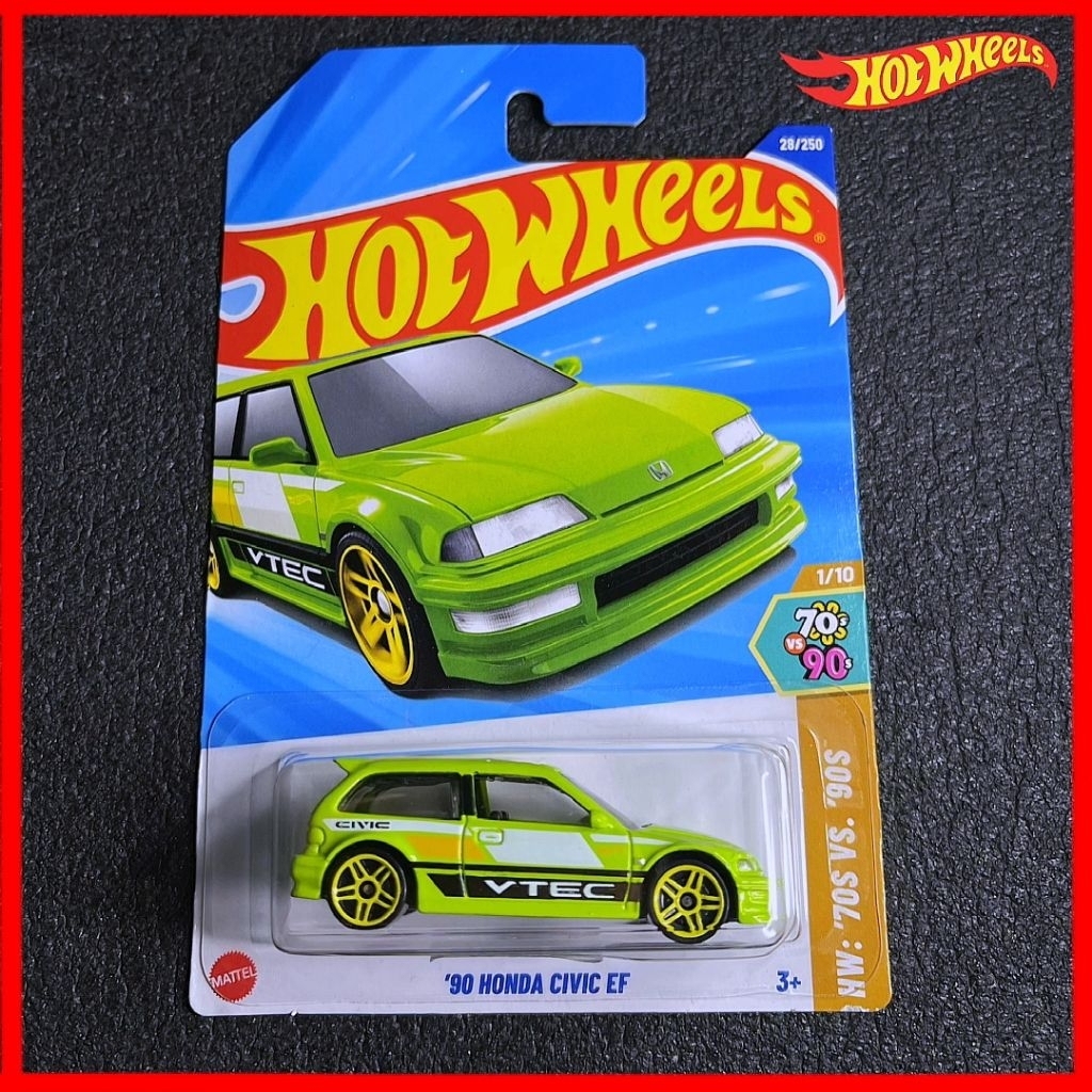 ล้อร้อน Honda Civic EF สีเขียว 2025 JDM Honda VTEC Hotwheels Honda Diecast รุ่นรถของเล่น Civic Type 