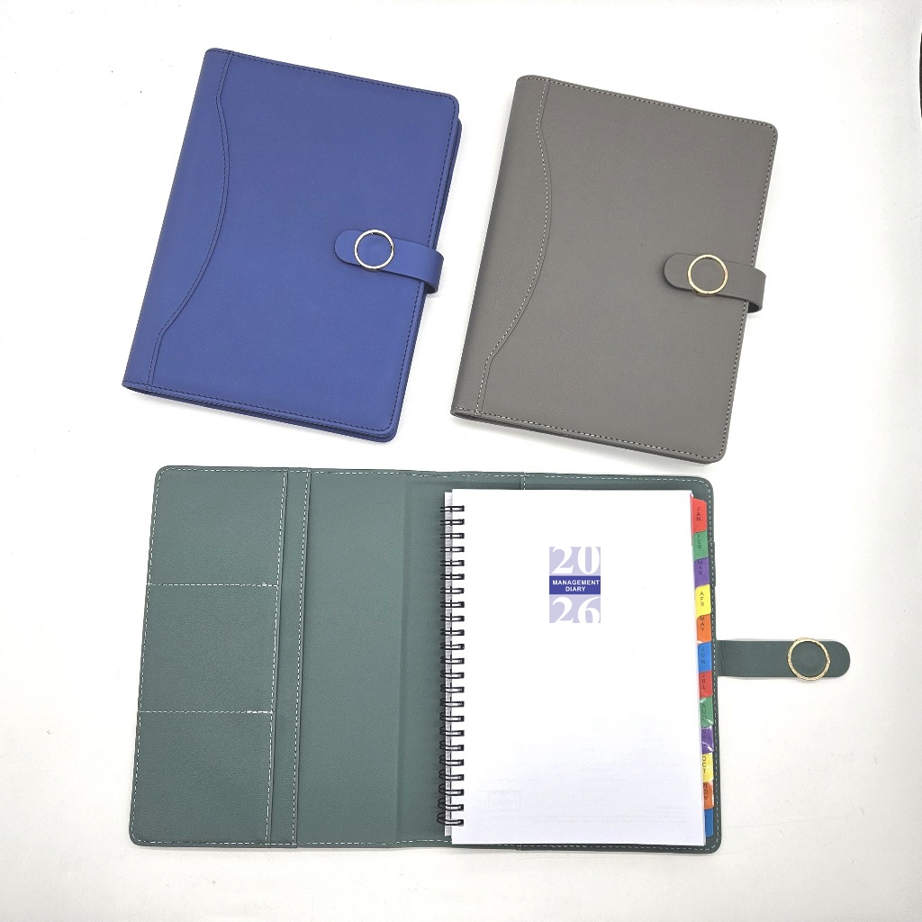 2026 ไดอารี่ Planner A5 หนัง PU W1003 ลวด O รายเดือน Planner Notebook Journal Diaries Study Record B