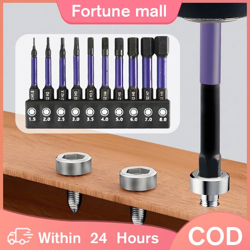 10 ชิ้นแม่เหล็ก Allen Key เจาะชุด Bit สว่านไขควง Bits Hex Allen Key ชุด Mata Gerudi Allen Kepala Hex