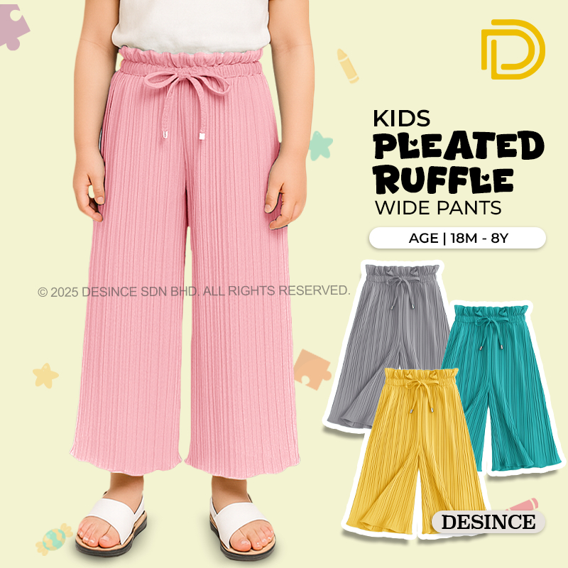 DESINCE Kids Pleated Ruffle Wide Pants Seluar Perempuan Lebar Ruffle Berlipat KP 049