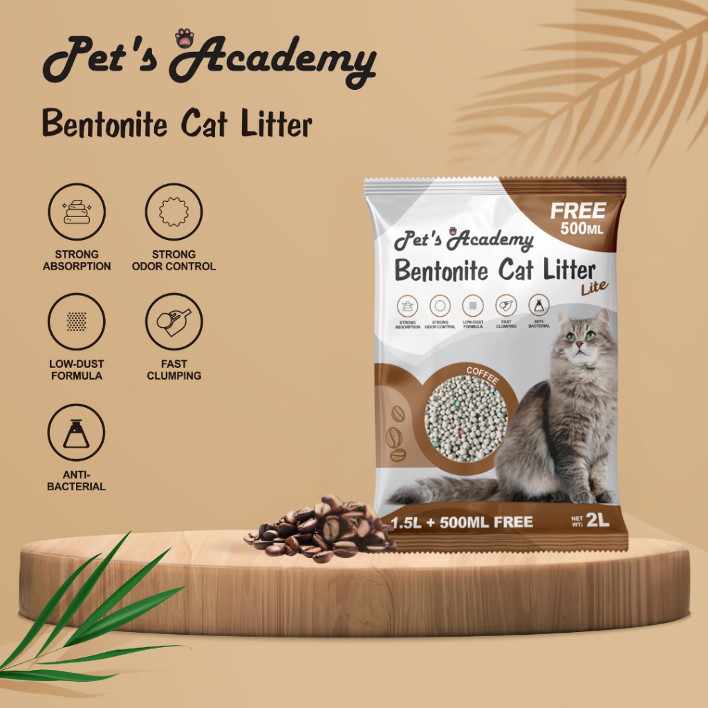 PETS ACADEMY Bentonite 2L (กาแฟ / ลาเวนเดอร์ / เลมอน) การดูดซึมอย่างรวดเร็วที่แข็งแกร่ง