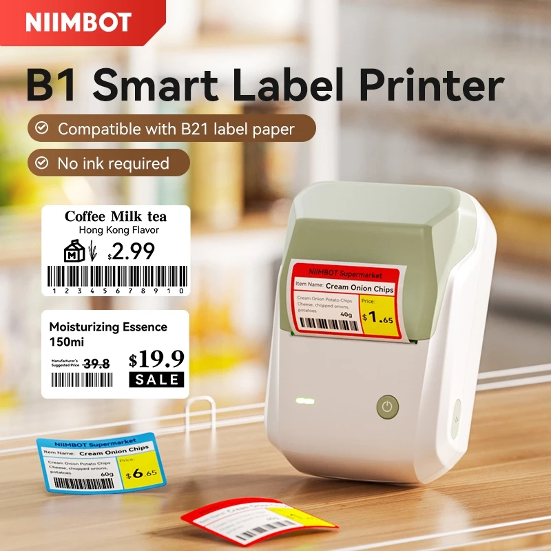 NIIMBOT B1 เครื่องพิมพ์ฉลากบลูทูธเครื่องทําฉลากแบบพกพาสําหรับราคา Barcode QR Code Sticker Printer