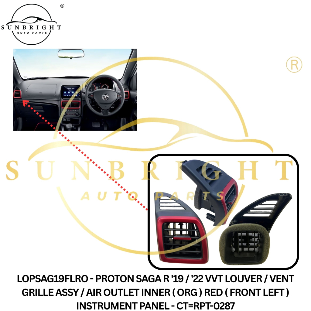 PROTON SAGA R 19/22 VVT LOUVER/VENT GRILLE ASSY/AIR OUTLET INNER (ORG) RED (FRONT LEFT) INSTRUMENT P
