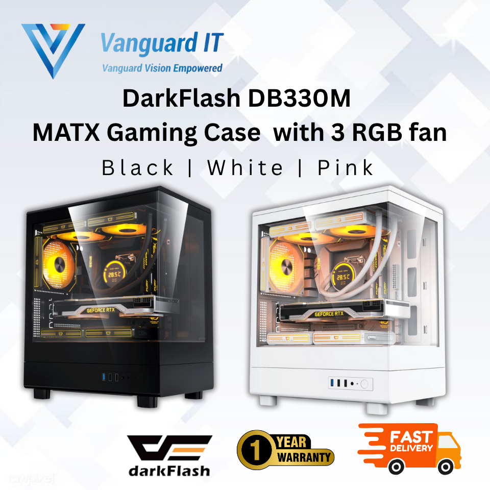 Darkflash DB330M MATX Gaming Casing with 3 RGB FAN [ดํา/ขาว/ชมพู]