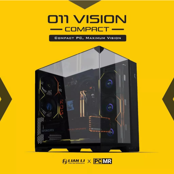 LIAN LI O11 Vision Compact - แชสซี T.G แบบ Dual Chamber Mid Tower พร้อมดีไซน์ไร้คอลัมน์ [ สีดํา / สี