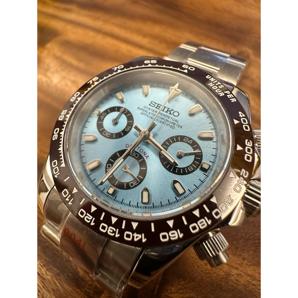 Seiko Mod Dayona Coffee Bezel Baby Ice Blue