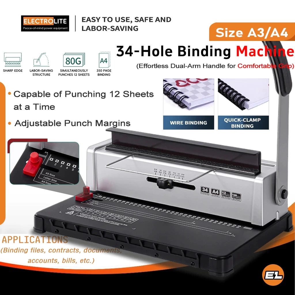 34 หลุมหวี Binding เครื่อง A4/A3 ขนาด Heavy Duty แหวน Binder เครื่องลวดและเกลียว Binder เครื่องกระดา