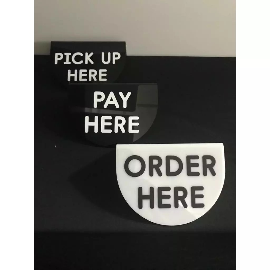 ป้ายตารางอะคริลิคสําหรับ ORDER HERE /PICK UP HERE/PAY HERE/THANK YOU