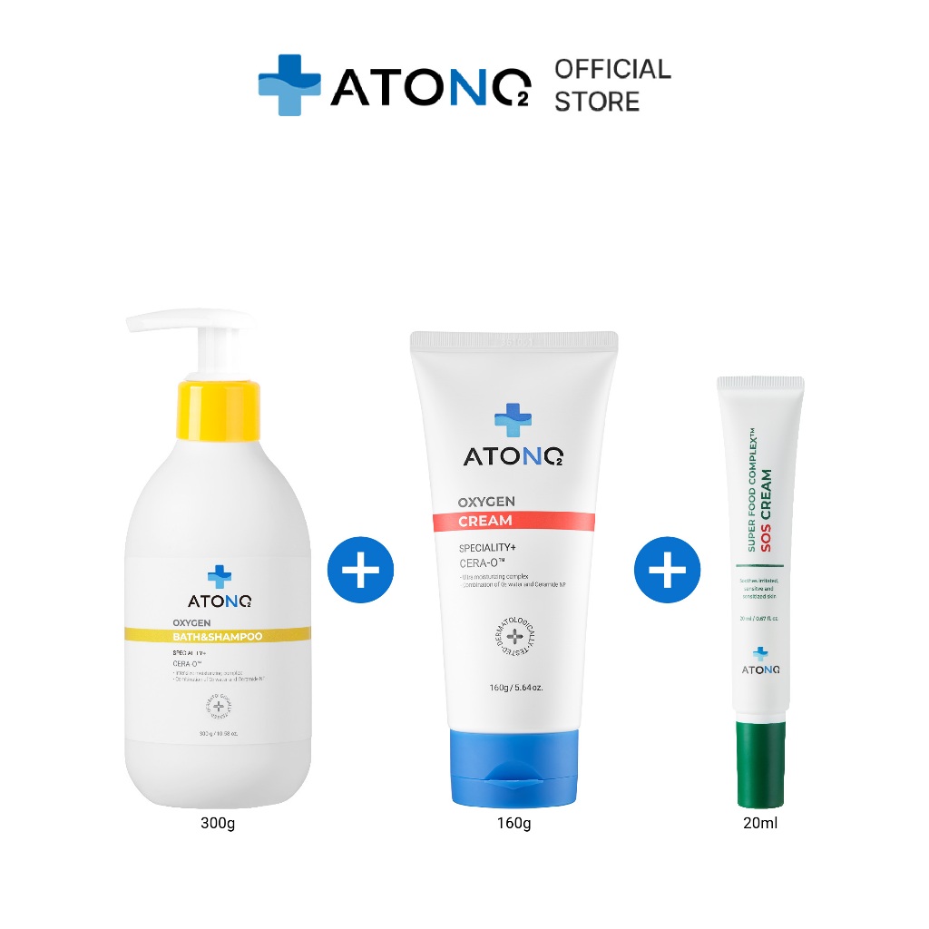 [ชุดจําเป็น] ATONO2 Oxygen Bath & Shampoo 300ml + ครีมออกซิเจน 160gm + ครีมซอส 20gm