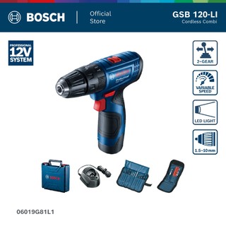 BOSCH GSB 120-LI GEN 2 Professional Cordless Impact Drill Kit + 1 Battery + 1 Charger + 23pcs Accessories - 06019G81L1