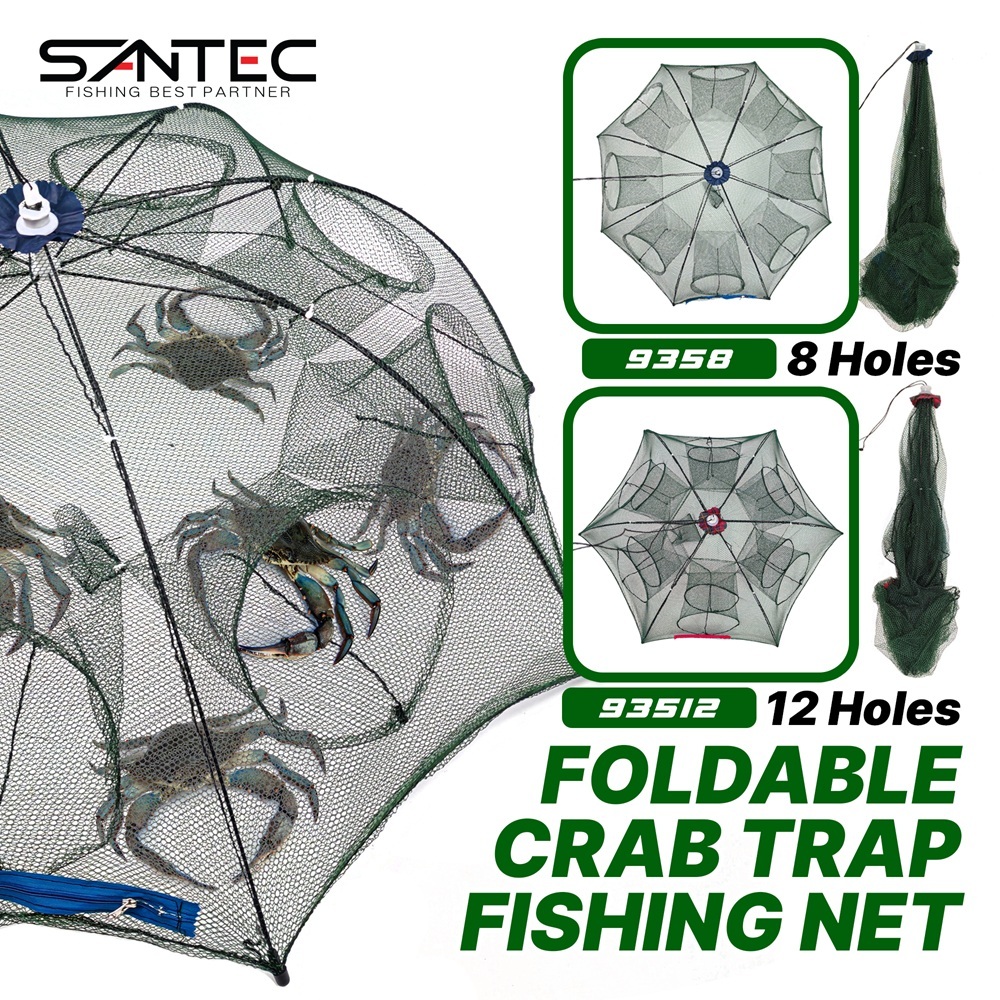 SANTEC - FOLDABLE CRAB TRAP 8/12 HOLES FISHING NET TRAP CAST