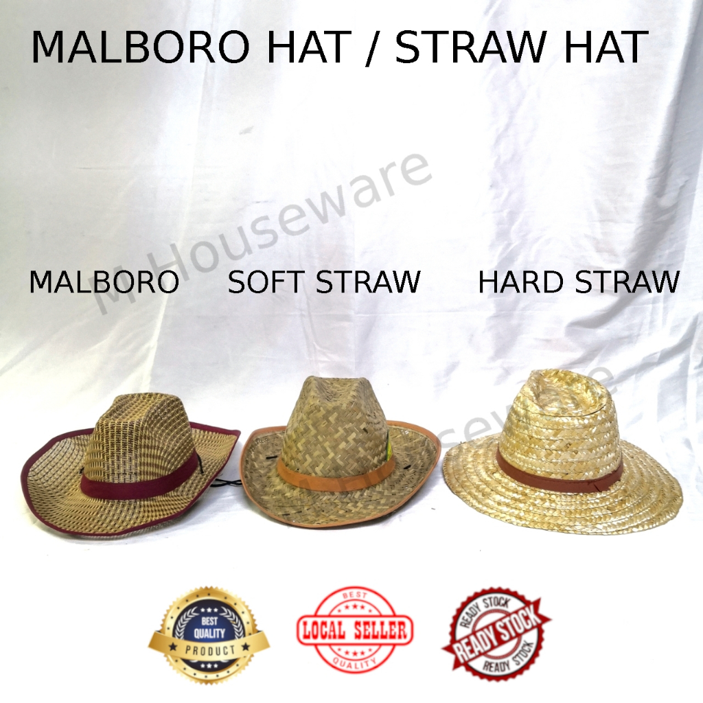Malboro หมวกฟางหมวกคาวบอย Topi Koboiu Mengkuang Topi Jerami Petani แฟชั่น