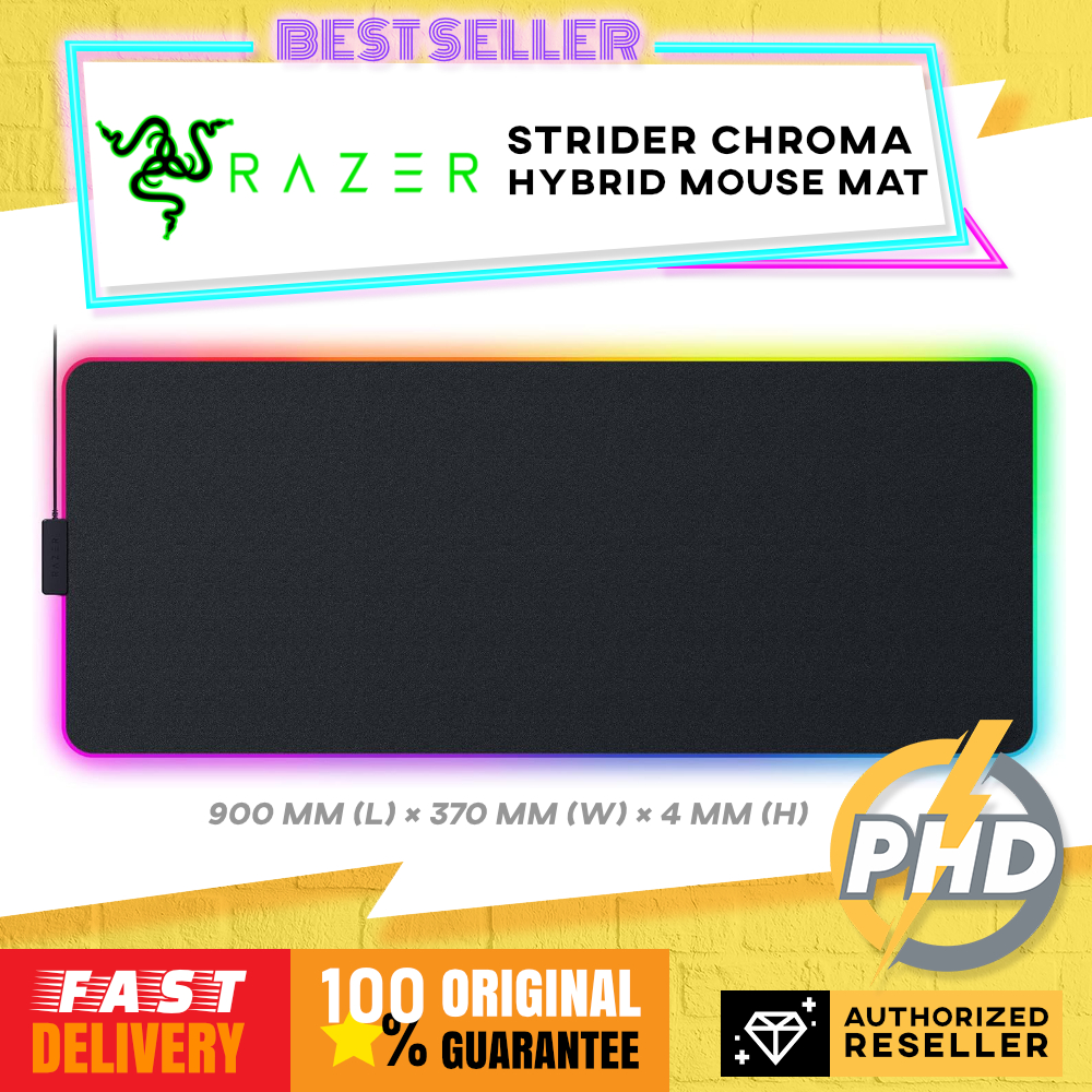 แผ่นรองเมาส์ Razer Strider Chroma Hybrid RGB แสงพื้นผิวนุ่มและแข็ง
