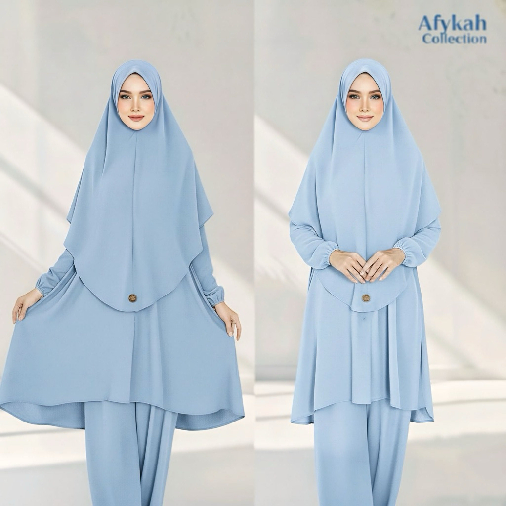SET UMRAH 3 in 1 MUSLIMAH SET BLOUSE, SELUAR, TUDUNG SARUNG ไร้เหล็ก ขนาด:S-7XL