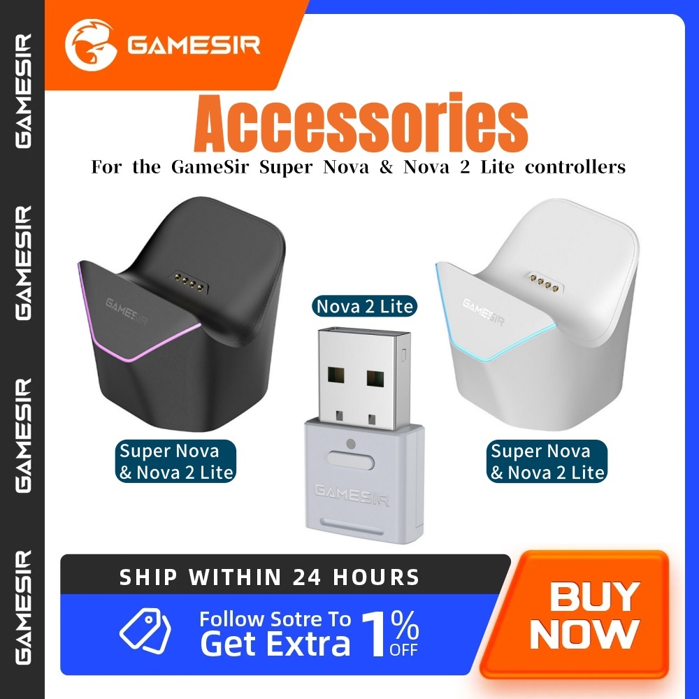 GameSir Nova 2 Lite & Super Nova gamepad แท่นชาร์จอุปกรณ์เสริม Smart Start-Stop Dual Port Design RGB