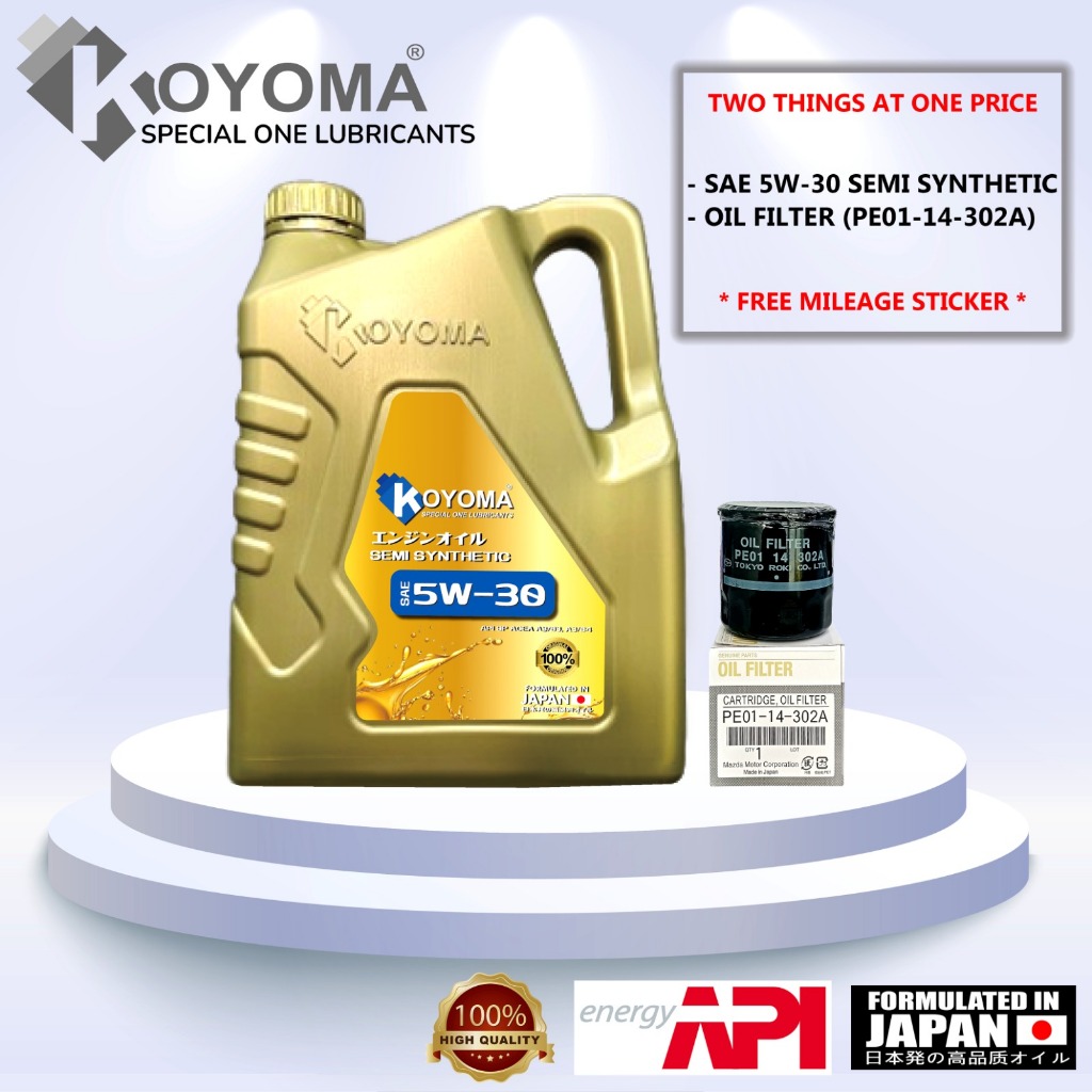 MAZDA 2 , MAZDA 3 ,MAZDA 6 SKY-ACTIV ,CX3 ,CX5, กรองน้ํามัน PE01-14-302 + KOYOMA 5W30 SEMI SYNTHETIC