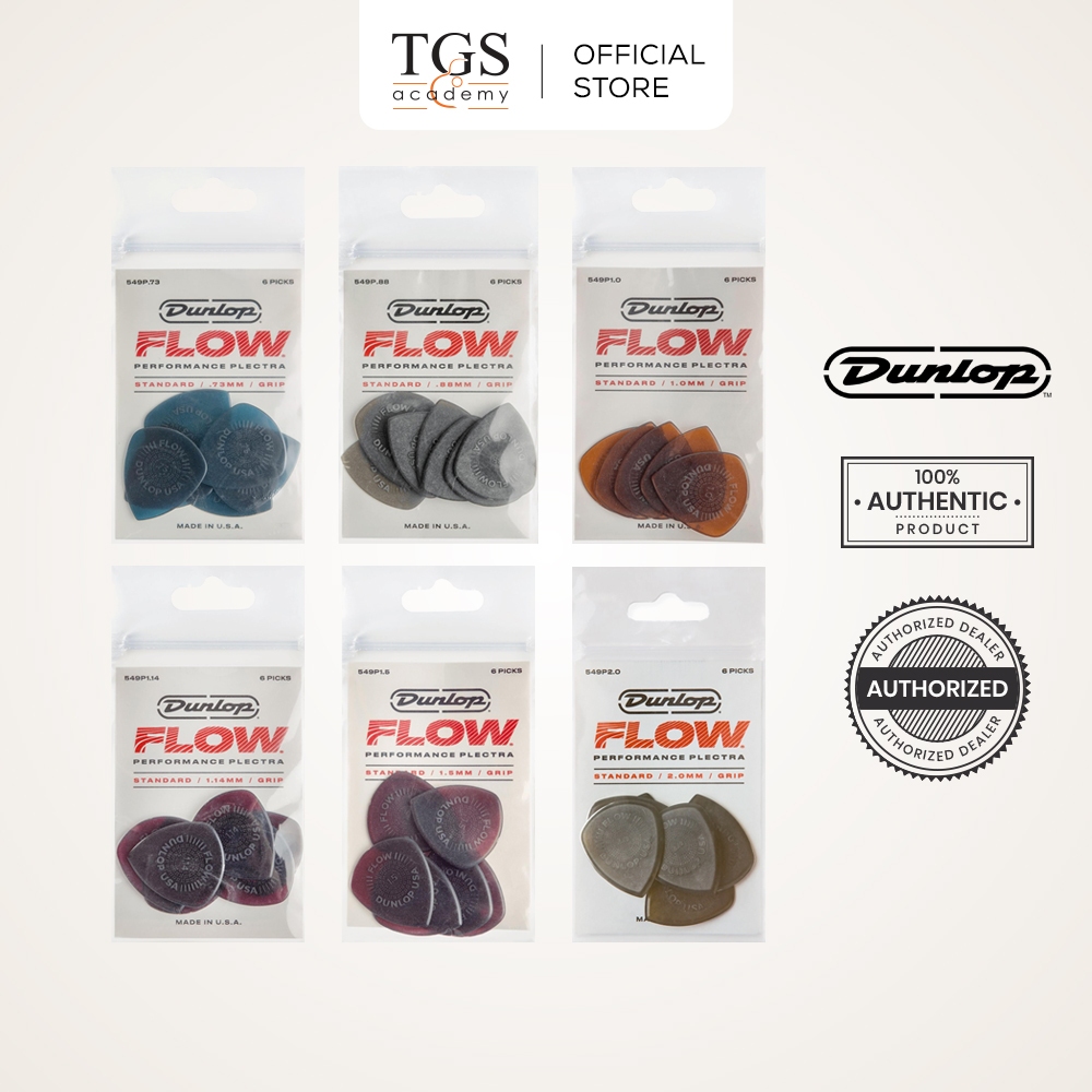Jim Dunlop 549P Flow Standard Guitar Picks (0.73mm - 2.0mm) - 6 ชิ้น/แพ็ค