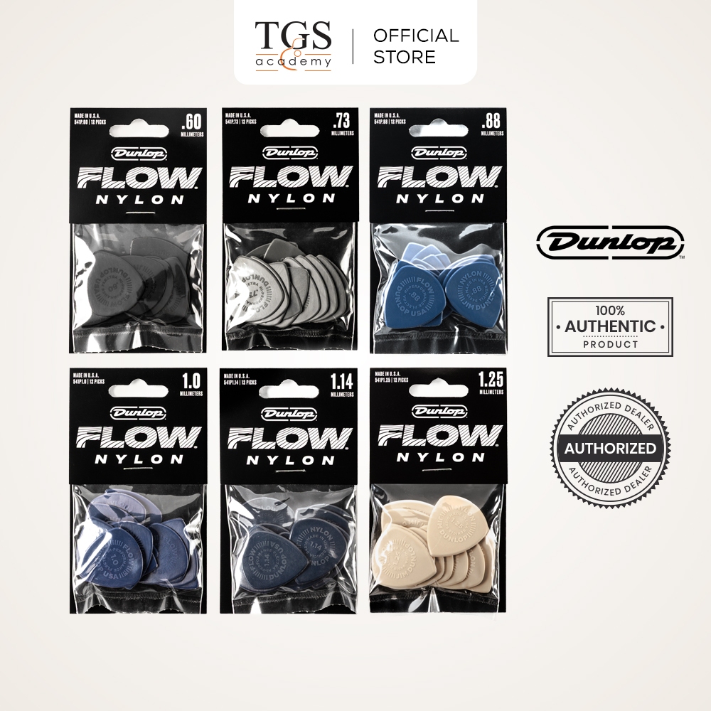 Jim Dunlop 541P Flow Nylon Guitar Picks (0.60mm - 1.25mm) - 12 ชิ้น/แพ็ค