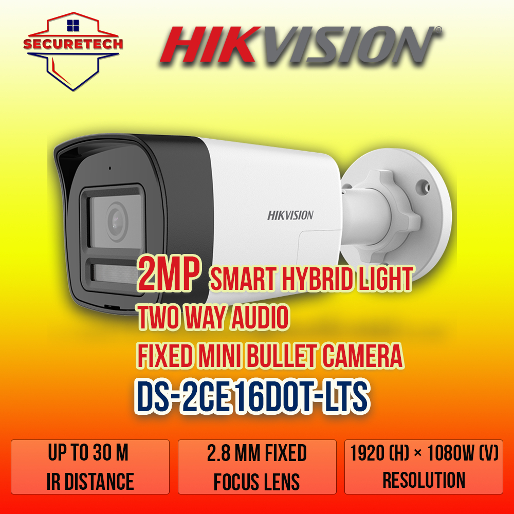 กล้องวงจรปิด Hikvision DS-2CE16D0T-LTS 2MP | กระสุน 1080พี | เสียง 2 ทาง | ไมค์และลําโพงในตัว | กลาง