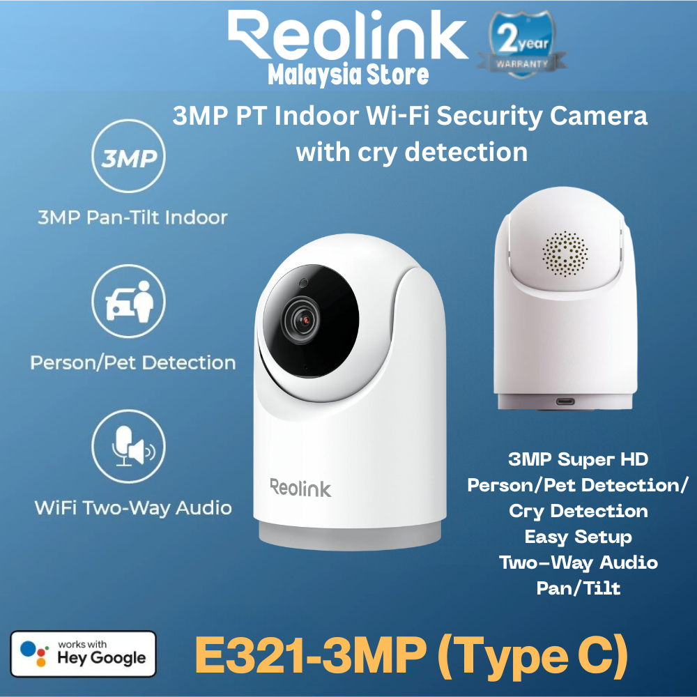 Reolink E321 3MP 2K Plug-In WiFi กล้องในร่ม PT 2.4G Baby/Pet Monitor พร้อมการตรวจจับร้องไห้ 360 การต