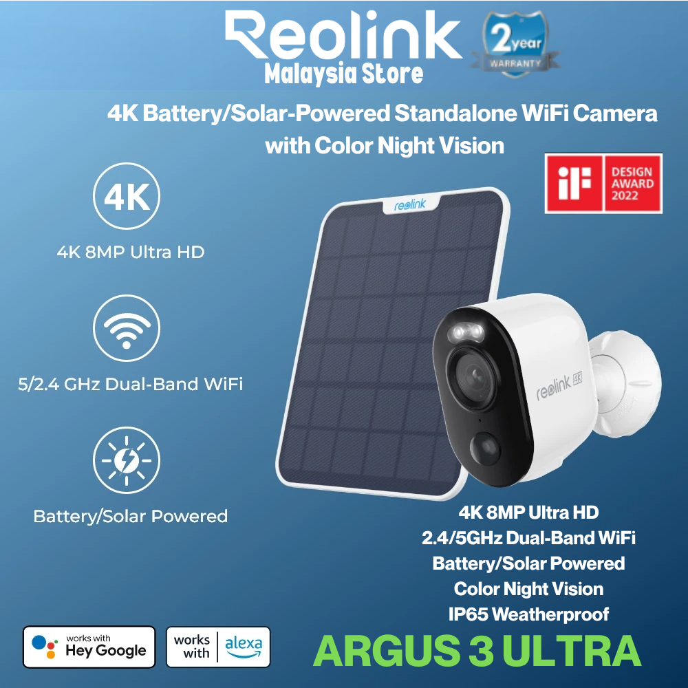 Reolink Argus 3 Ultra 4K Dual Band WiFi พลังงานแสงอาทิตย์แบตเตอรี่ขับเคลื่อนความปลอดภัยไร้สายกล้อง I