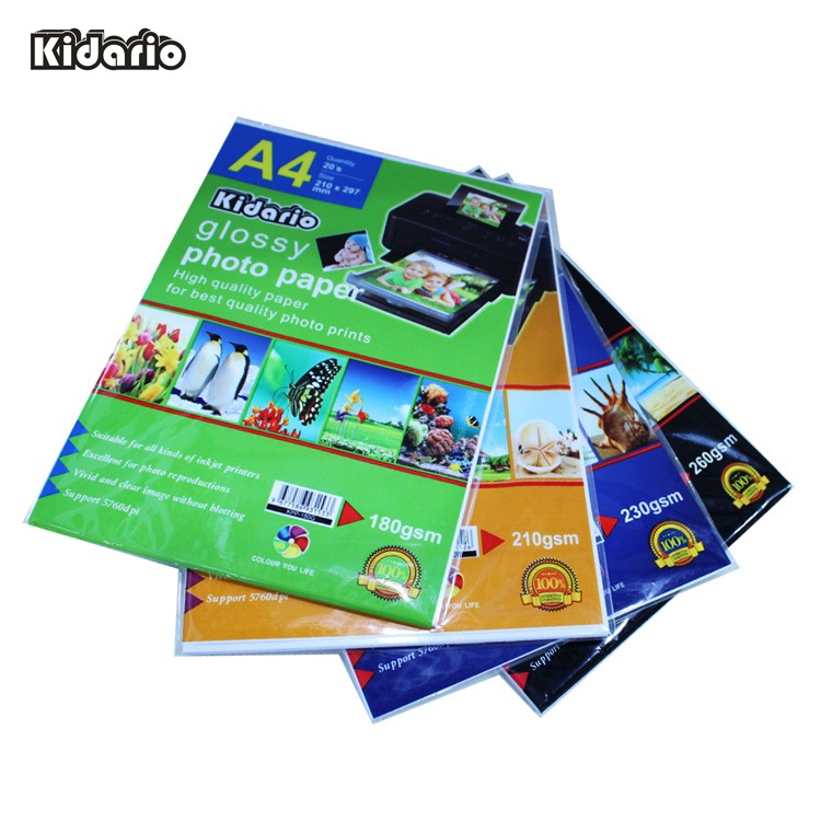 Kidario A4 ขนาดกระดาษภาพถ่ายเคลือบเงา 115gsm/135g/180gsm/210gsm/230gsm
