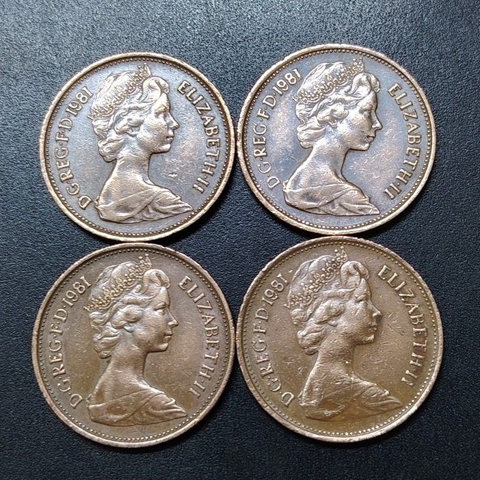 UK Queen Elizabeth II 2 New Pence 1981 ( 4 เหรียญ )
